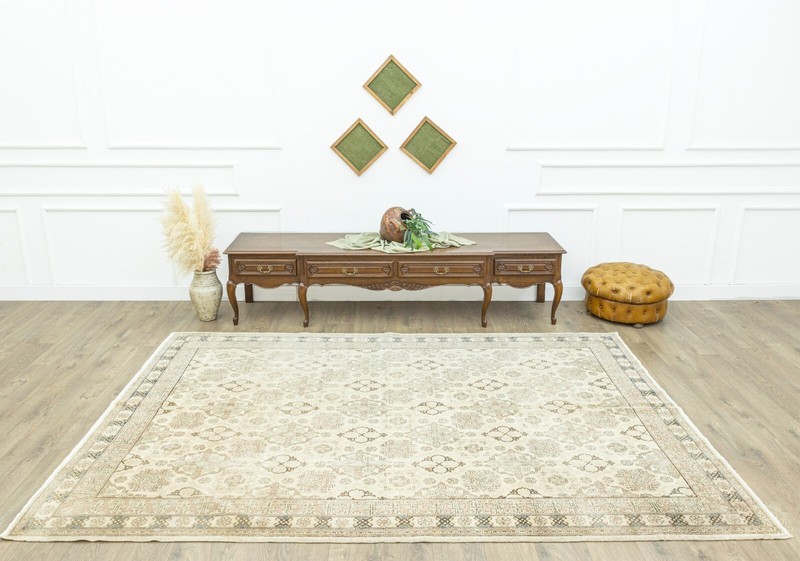 Mid Century Modern Large Turkish Rug-Vintage Hand Knotted Oushak Rug-6.7x9.8 ft gallery