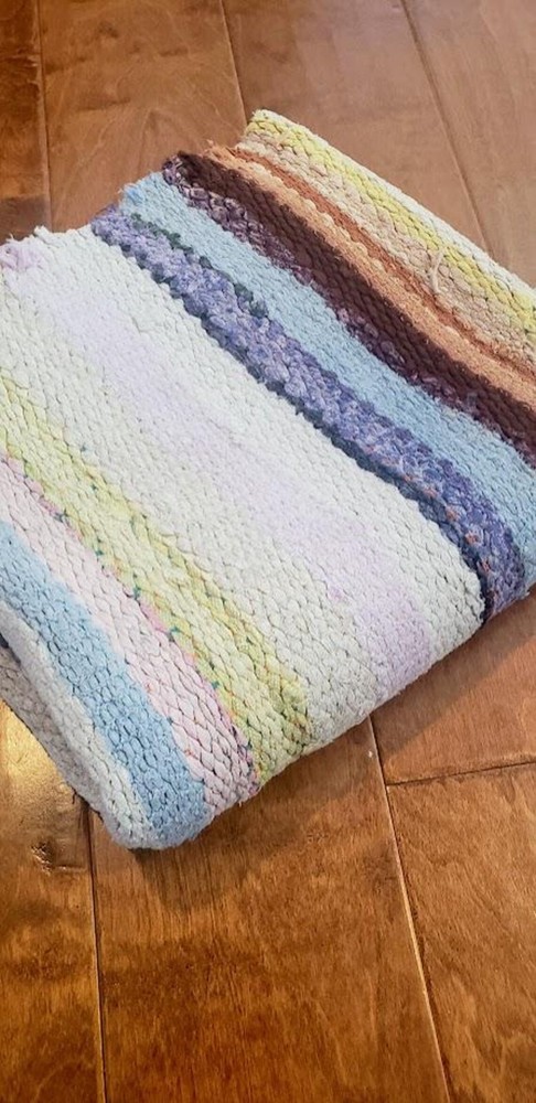 Vintage Farmhouse Handmade Rag Rug Multi-Color Stripe Flatweave Design 47"x 22"