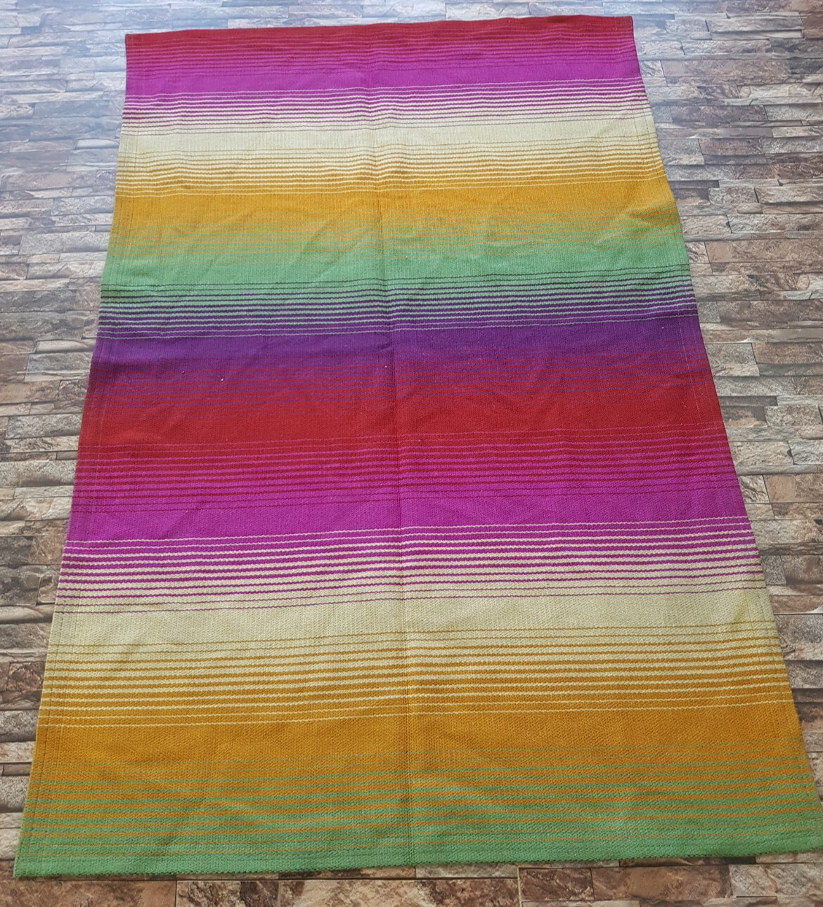 Vintage Handmade Traditional Mexican Colorful Kilim Floor Rug Carpet 195x129 cm gallery