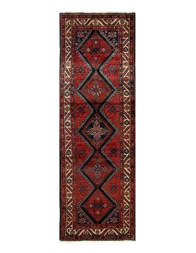 Red Antique Hand-Knotted Wool Runner Rug - 3'6" x 11'1"