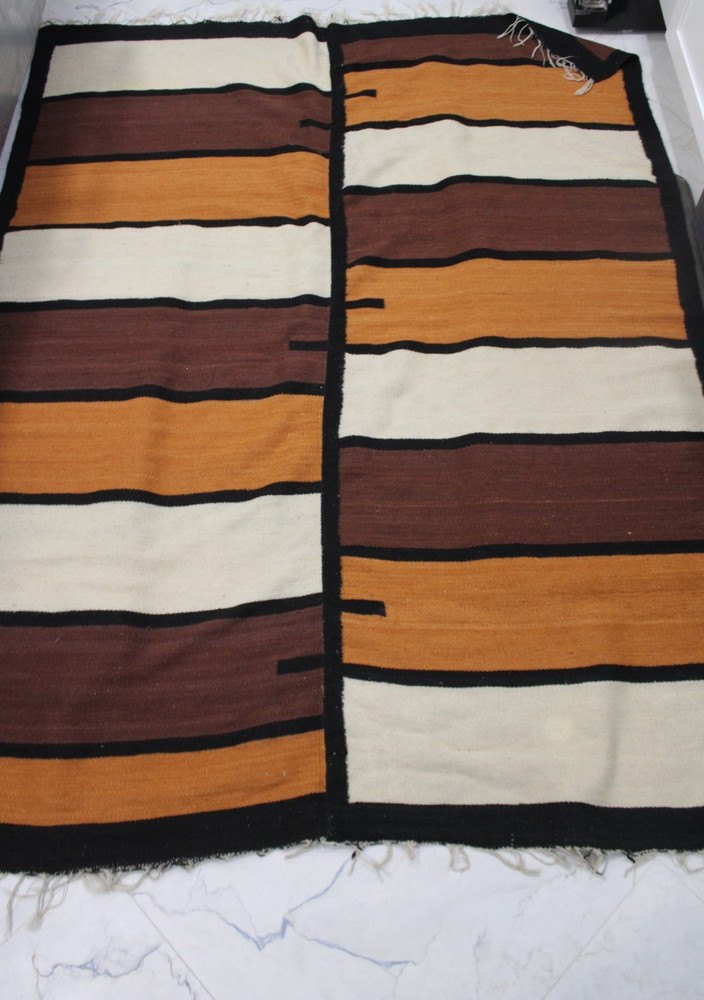 Vintage Abstract MCM Kilim Wool Rug Mid-Century 60’s Brown Tan 60"x76"