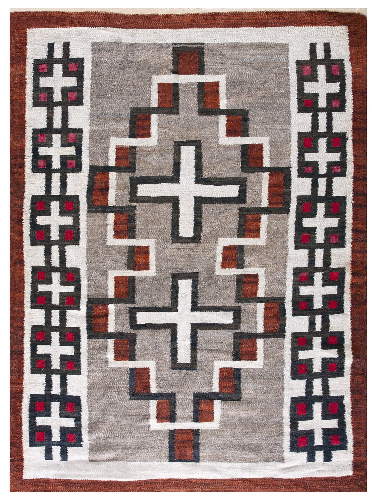4'x5' Antique Navajo Small Scatter Size Wool Gray, Red, White Rug gallery