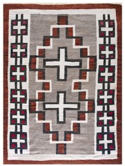4’x5′ Antique Navajo Small Scatter Size Wool Gray, Red, White Rug