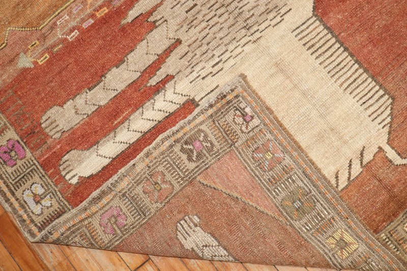 Vintage Kurdish Kars Pictorial Lion King Gallery Rug Size 5'2''x9' gallery