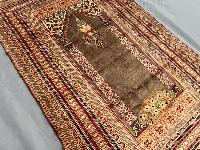 Antique Hand Knotted Prayer Rug 3.6x5.7 ft – Soft Pile Vintage Boho Accent Rug gallery