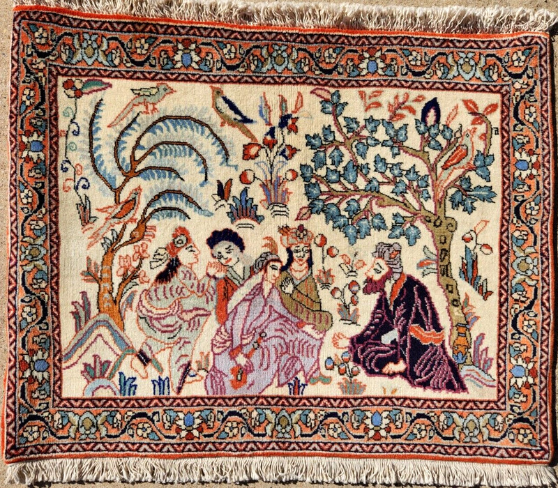 23" X 28" ANTIQUE HAND-KNOTTED PERSAN BIJARI QOUM KASHANI tree of life WOOLRUG gallery
