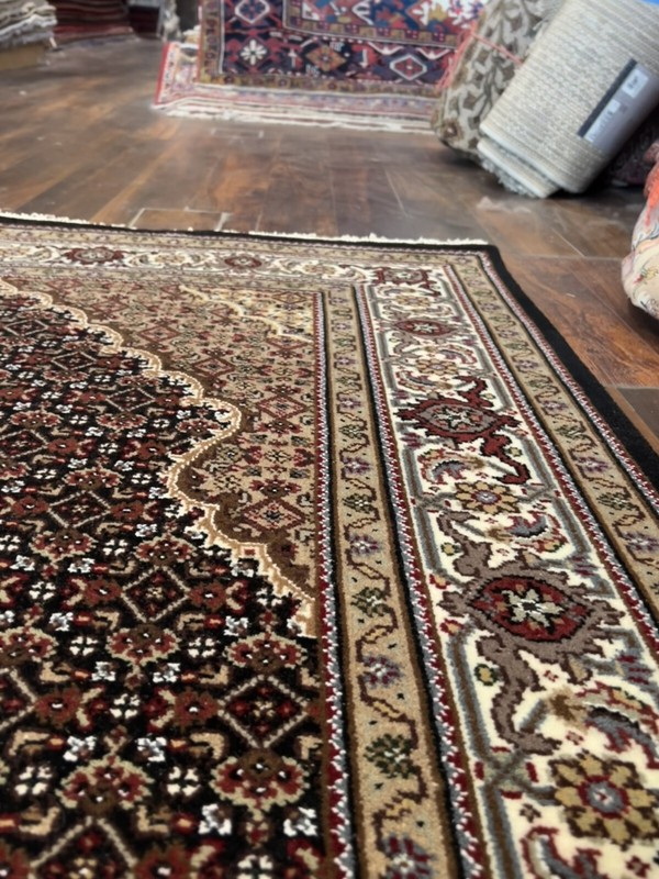 Fine Black Genuine Hand Knotted Silk&wool Tabrizz Area Rug Carpet 5’x6’10”,#119 gallery