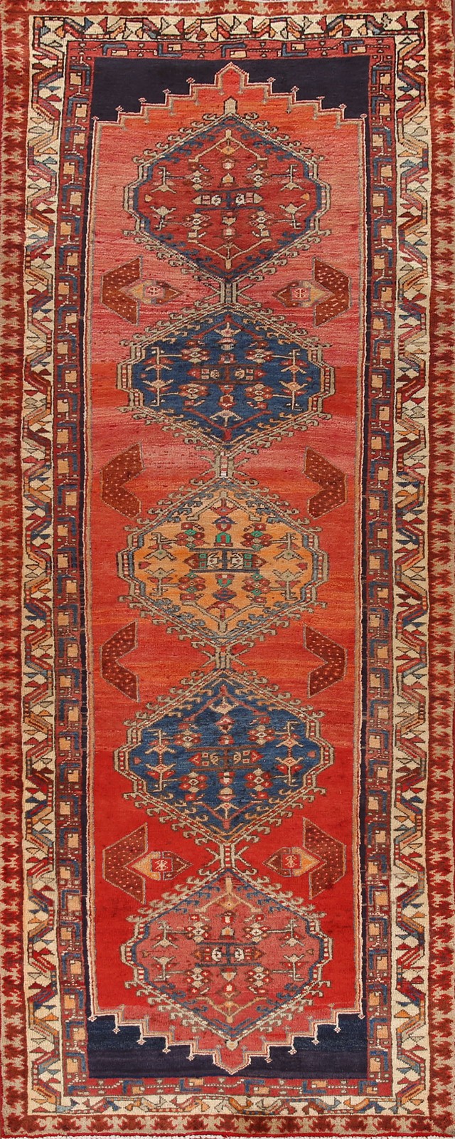 Vintage Wool Rust Tribal Geometric Traditional Handmade 11 ft Runner Rug 4x11 gallery