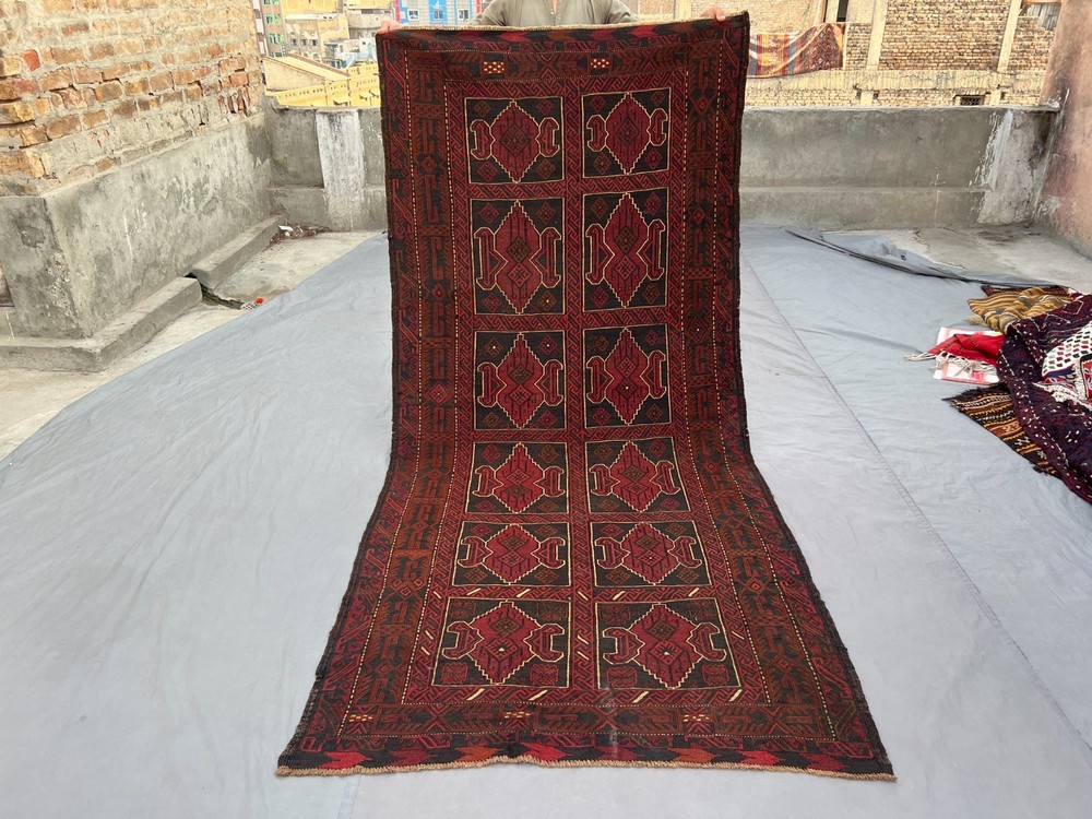 Vintage Afghan Rug 3'10x8'6 ft Handwoven Sumak Kilim Tribal Wool Runner Carpet