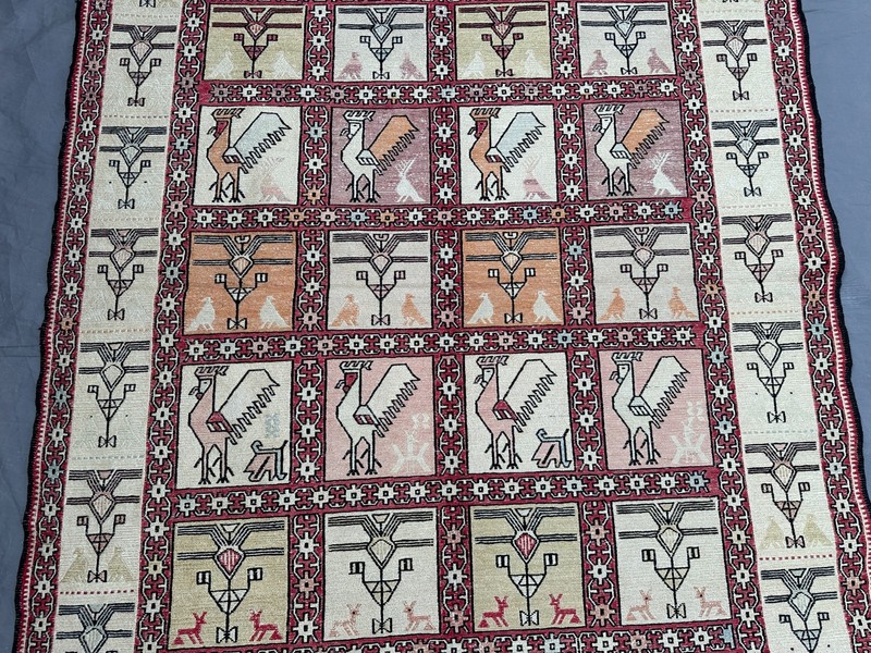 4x6'2 ft Afghan Silk Kilim Rug Handmade Pictorial Birds Design Oriental Carpet gallery