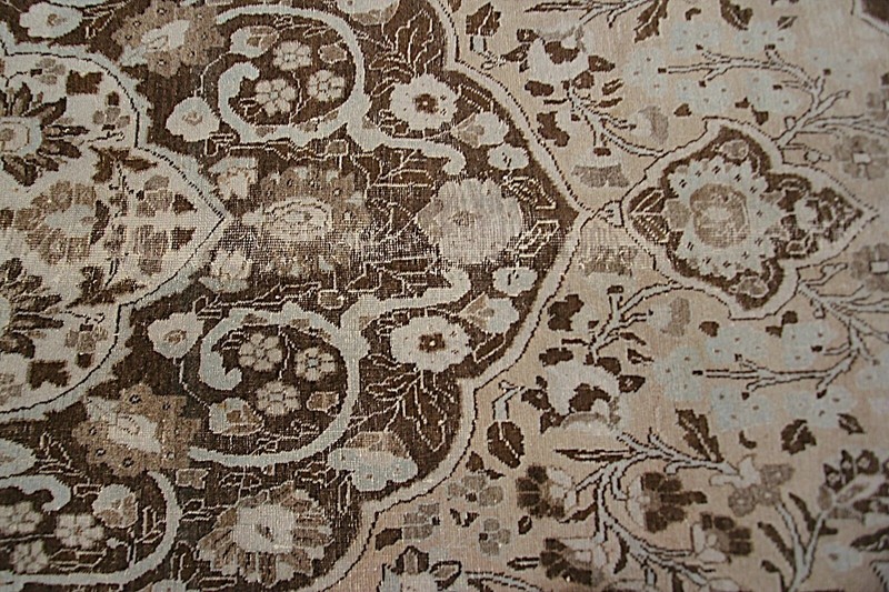 Rare Antique Handmade Wool Rug 10x13 Beige Floral Medallion Design circa 1880 gallery