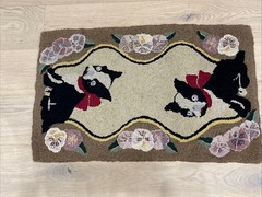 Antique Folk Art Boston Terrier Hooked Rug C1920, 32”x20” Handmade