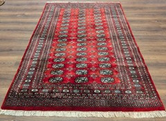 Pakistani Rug 4×6, Turkoman Bokhara Carpet, Wool, Red, Vintage