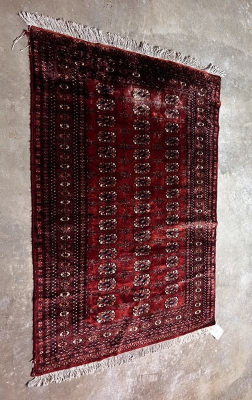Antique Hand Knotted Oriental Bokahara Rug 4.0x5.1 ft gallery