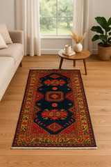 4’7 x 2’3 Vintage Hand-Knotted Wool Rug | Tribal Accent Mat | Red Coffee Table