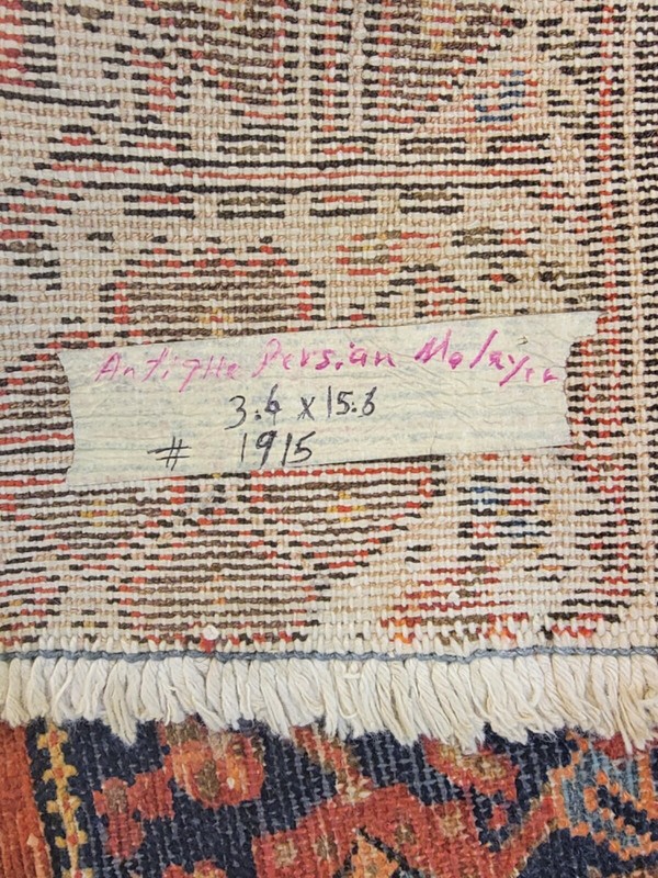 Antique Oriental Hand-Knotted Wool Runner Malayer Rust/Navy Blue 3'6" x 15'6" gallery