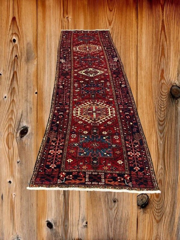 3'8 x 10'5 Vintage Heris Handmade Wool Runner Rug Caucasian Oriental Carpet 4x11 gallery
