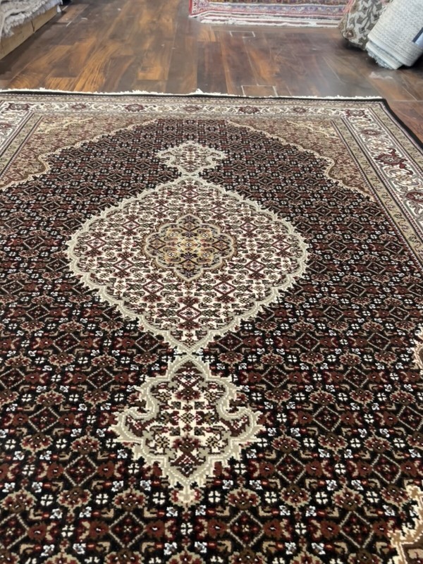 Fine Black Genuine Hand Knotted Silk&wool Tabrizz Area Rug Carpet 5’x6’10”,#119 gallery
