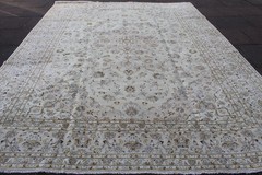 Vintage Hand Made Traditional Oriental Wool white Beige Large Carpet 402x296cm
