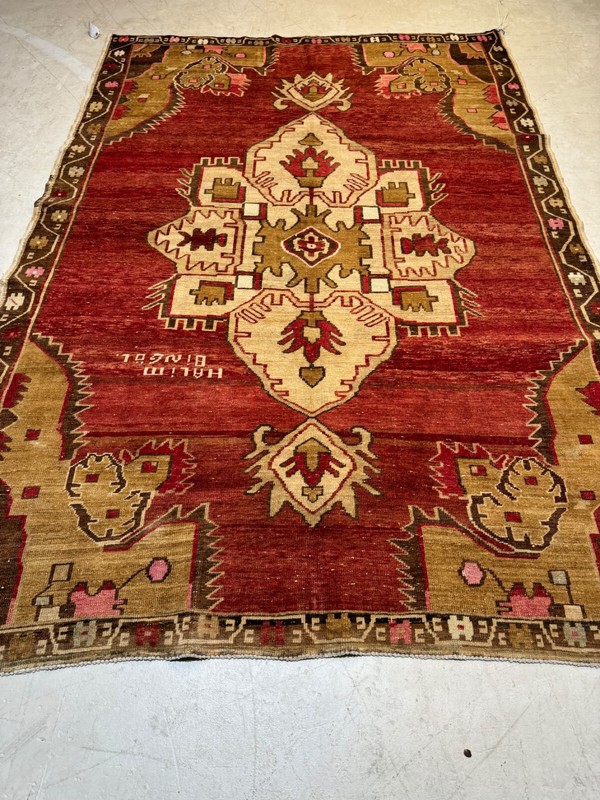 Oriental Hand-Knotted Wool Gallery Size Turkish Oushak Red/Ivory/Gold 6'10" x 10 gallery