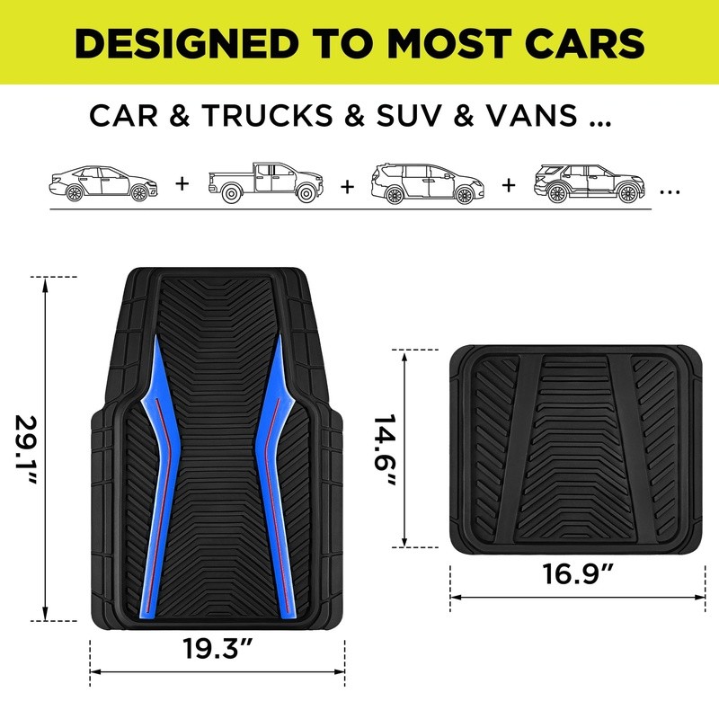 Universal Rubber Car Floor Mats All Weather Protection Nonslip Carbon Fiber 4pc gallery