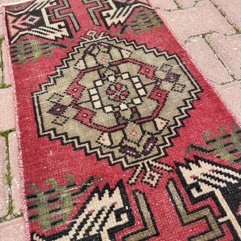 Brick Cream 1x3 Vintage Turkish Oriental Wool Rug - Tariff Free gallery