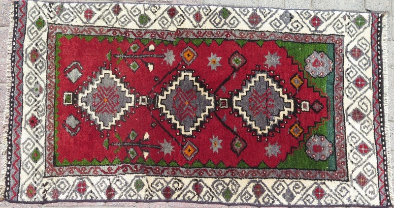Vintage Turkish Carpet, Handmade Bedroom Rug, Tribal WoolRug, Red Carpet 27"X50" gallery