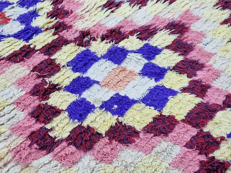 Moroccan Handmade Vintage Rug 2'8x8'7 Berber Checkered Funky Cotton Area Carpet gallery