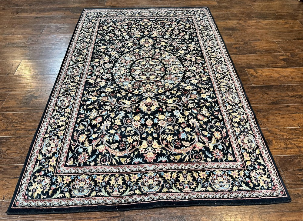 Black Pak Per'sian Rug 5x7 Floral Colorful Handmade Vintage Wool Carpet Fine