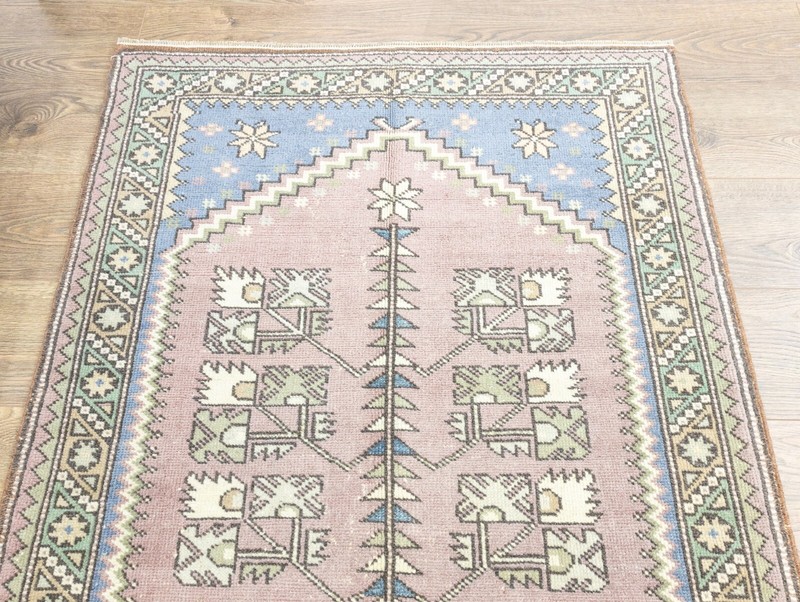 3'3''x5'11'' Vintage Soft Pink Blue Oushak Small Rug,Antique Turkish Ushak Rug gallery