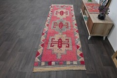 Vintage Turkish Runner Rug 3x10ft PINK Handmade Anatolian Oushak Hallway Wool