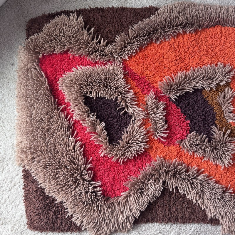 VTG Scandinavian Style Rya Shag Pile Rug Abstract Geometric Art Deco Design 70’s gallery