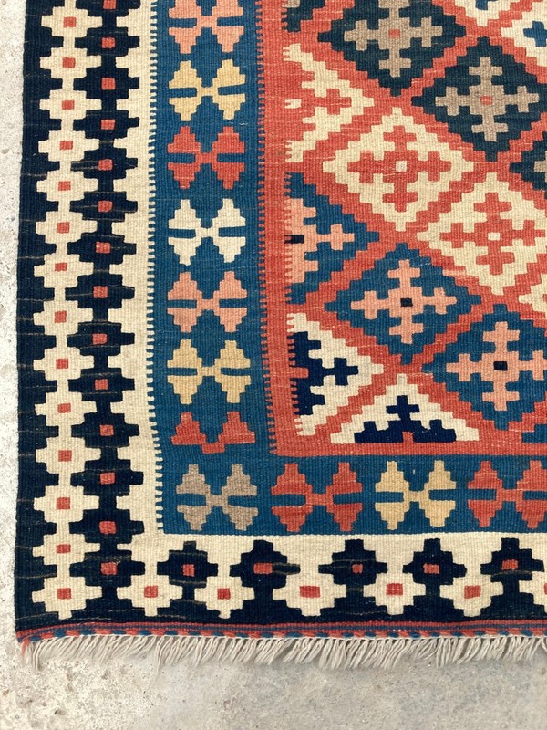 Vintage Traditional Handmade Kazak Geometric Kilim Floor Rug Carpet 156x112 cm gallery