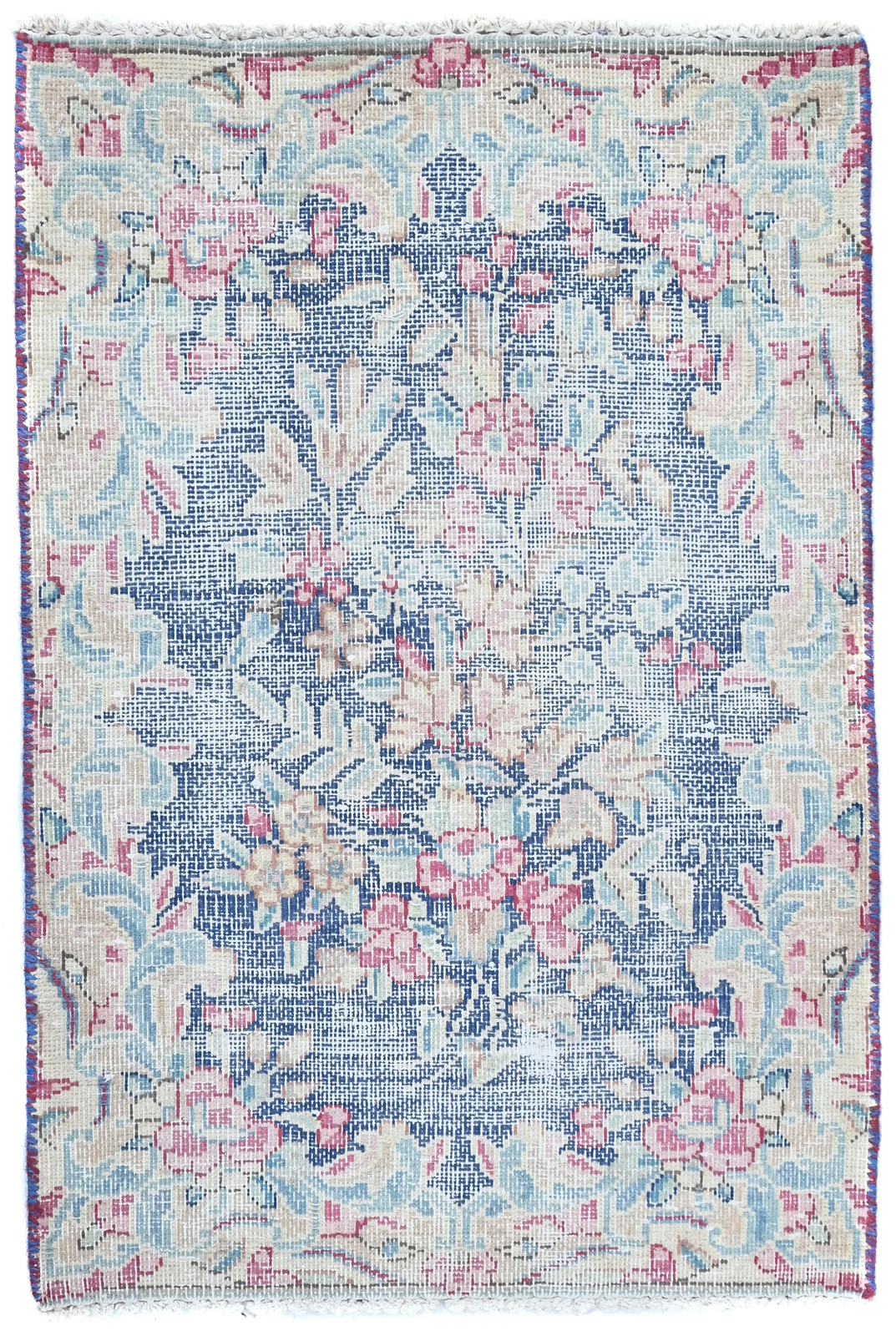 Semi-Antique Handmade Oriental Rug 1'6X2'3 ft Muted Floral Distressed Carpet gallery