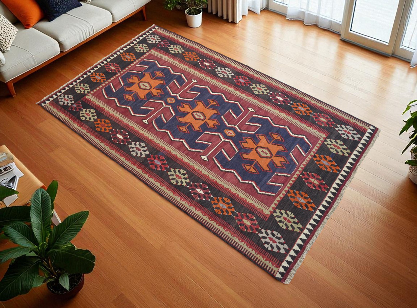 Rare 60s Vintage Turkish Kilim Rug | Handwoven Nomadic Obruk Rug | 4'8" x 7'9" gallery