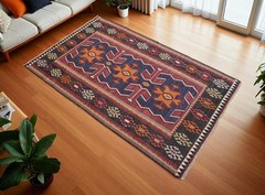 Rare 60s Vintage Turkish Kilim Rug | Handwoven Nomadic Obruk Rug | 4’8″ x 7’9″