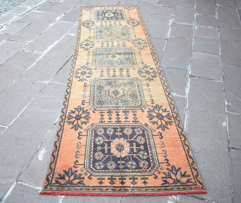 Turkish Rug 36'' x 125'' Muted Dye Rug Hand-knotted Oushak Rug Hallway Wool Rug gallery