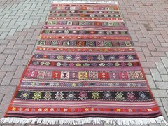Tribal Motif Anatolian Area Rug, Striped Turkish Handmade Wool Rug 54″x94″