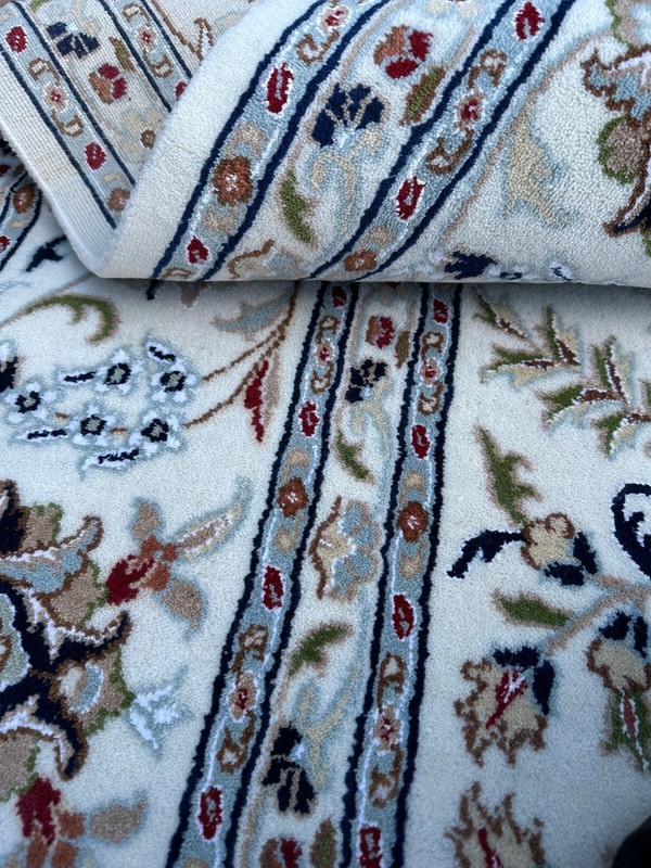 Top Quality New White & Blue Oriental Rug Handmade in India, Silk Accents, 9x12 gallery