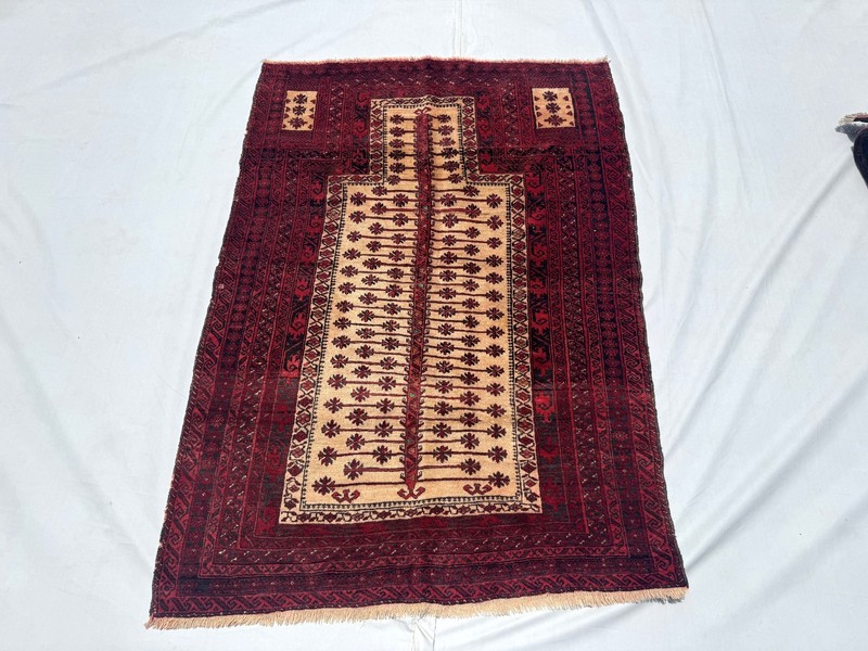 3x5Afghan Hand Knotted Faded Terracotta Rug Geometric Turkmen Prayer Area Carpet gallery