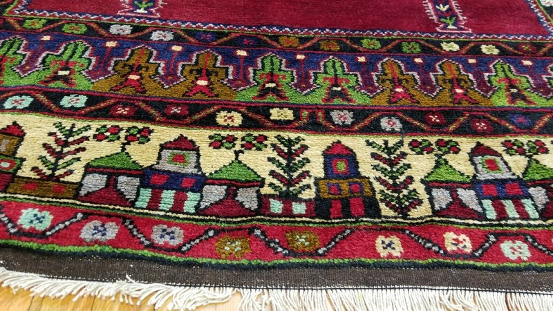 Stunning Vintage 1950-1960s Wool Pile Vegy Dye Prayer Rug 4’5”x9’ gallery