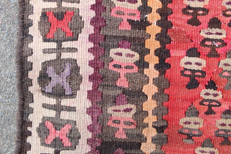 Vintage Traditional Hand Made Oriental Wool Red Pink Long Large kilim 274x127cm gallery