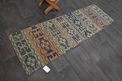 Vintage Turkish Runner Rug 2x6ft Wool Anatolian Handmade Hallway Oushak RAINBOW
