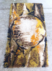 VINTAGE DANISH RYA RUG ABSTRACT ALL WOOL SHAG CARPET 34 X 62