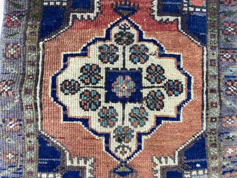 Vintage Anatolian Rug 1.5x1.6 ft Antique Small Square Mat Orange Wool Handwoven gallery