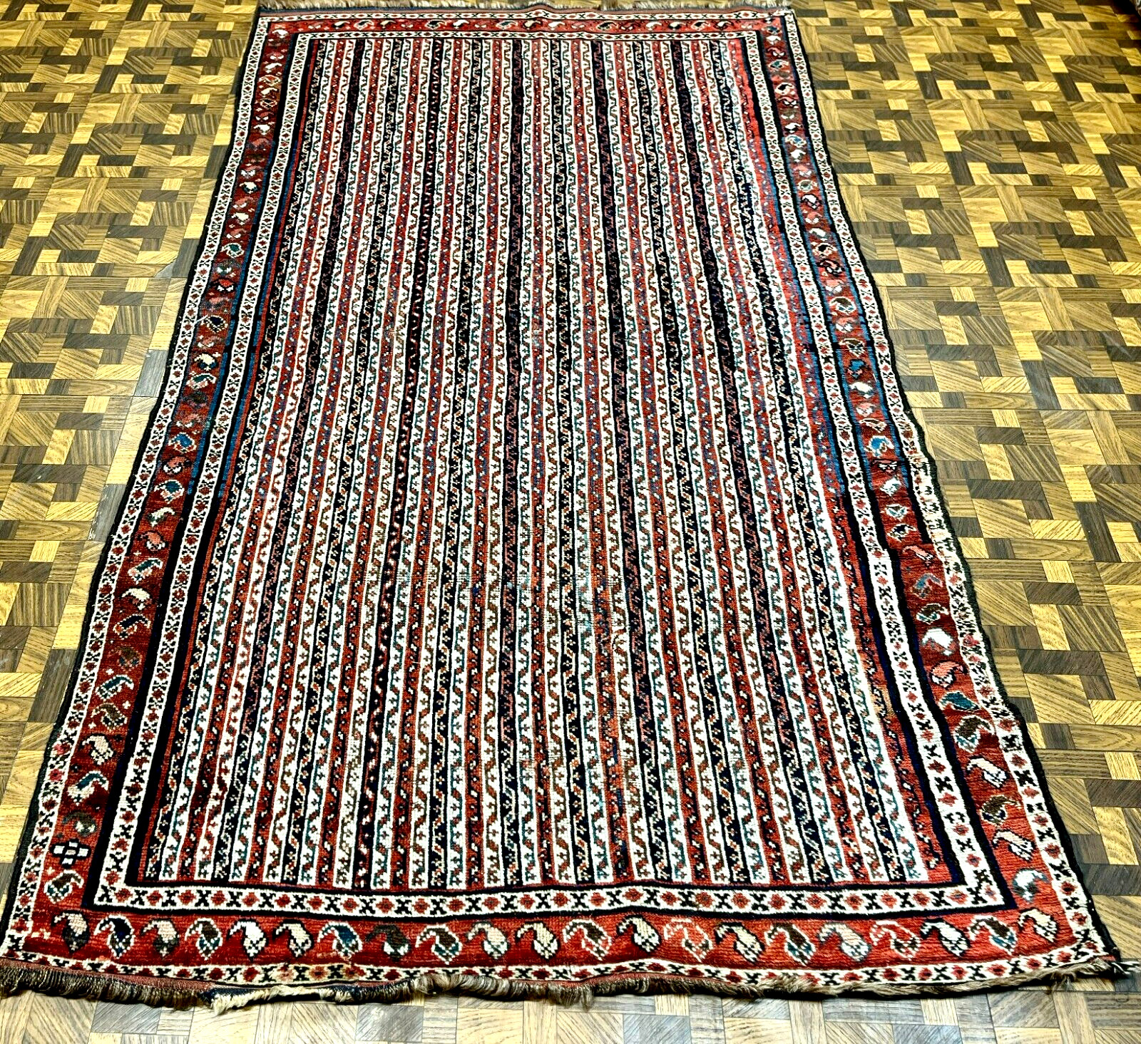 ANTIQUE 19th CENTURY STRIPED KHAMSEH TRIBAL ORENTAL RUG COLLECTOR 4' 3" x 7' gallery