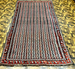 ANTIQUE 19th CENTURY STRIPED KHAMSEH TRIBAL ORENTAL RUG COLLECTOR 4′ 3″ x 7′