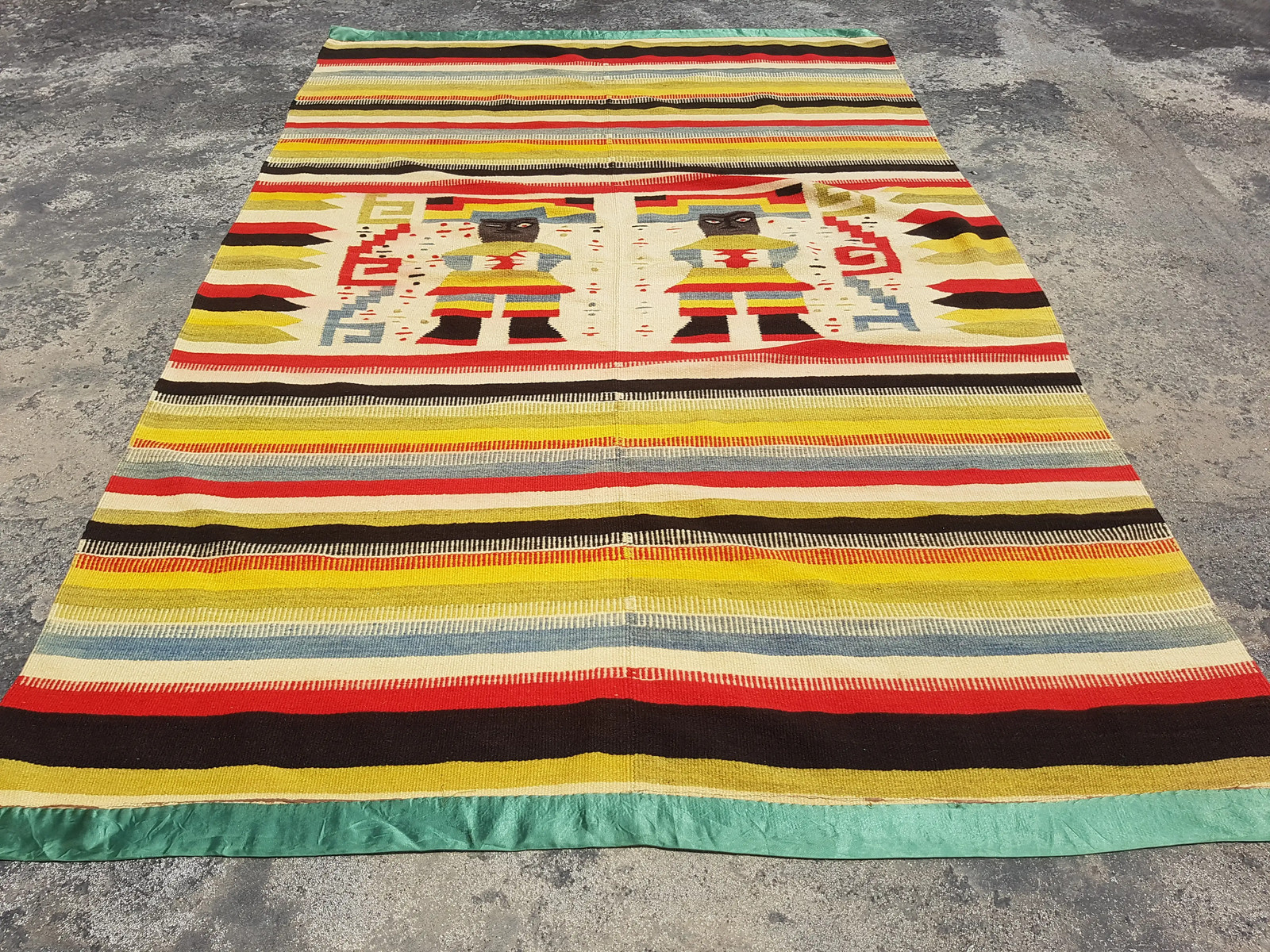 Vintage Traditional Handmade Mexican Aztec Wool Multicolor Kilim 186x123cm gallery
