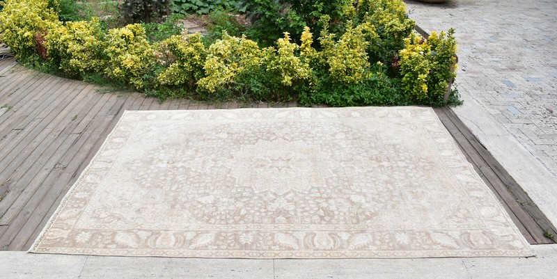 Turkish Oushak Rug 204x280cm Vintage Faded Color Medallion Floral Design 6x9 gallery