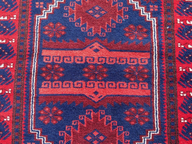 Bedroom Rug Turkish Bergama Small Carpet Door Mat Handmade Red Blue Rug 31"X52" gallery